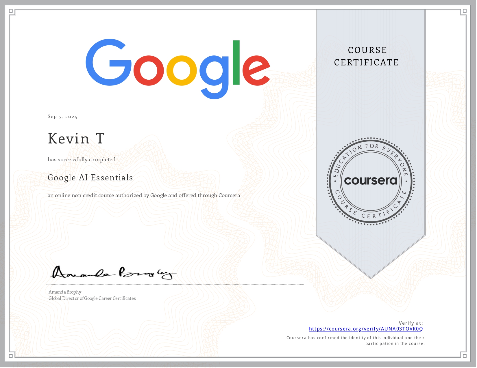 Google AI Essentials Certificate